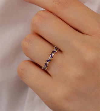 Mor Taşlı Zikzak Yüzük