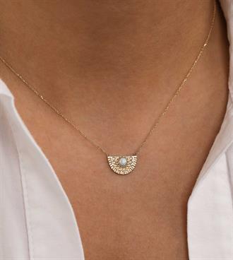 Opal Taşlı Yelpaze Kolye