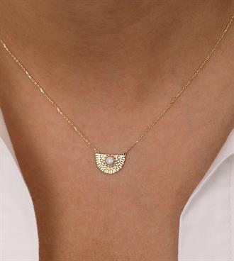 Opal Taşlı Yelpaze Kolye