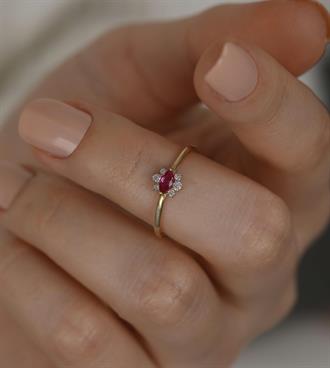 Pembe Taşlı Mini Çiçek Yüzük