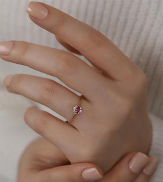 Pembe Taşlı Mini Çiçek Yüzük