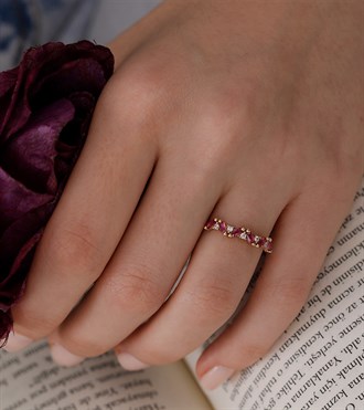 Pembe Taşlı Zikzak Yüzük