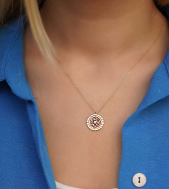 Mavi Taşlı Çiçek Kolye