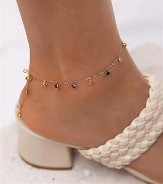 Renkli Taşlı Sallantılı Halhal