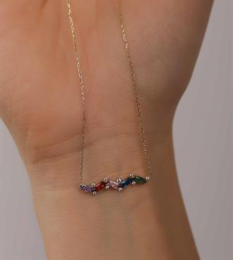 Renkli Taşlı Zikzak Kolye