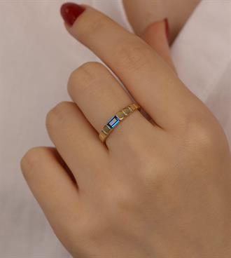 Lacivert Bagetli Pullu Yüzük