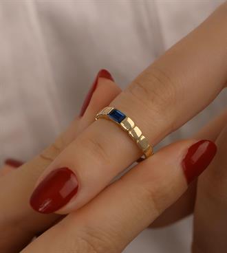 Lacivert Bagetli Pullu Yüzük