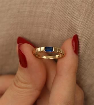 Lacivert Bagetli Pullu Yüzük