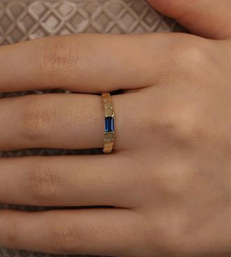 Lacivert Bagetli Pullu Yüzük