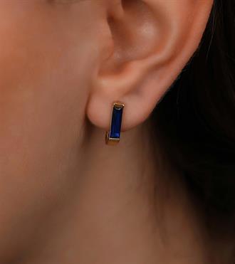 Lacivert Taşlı Kare Küpe