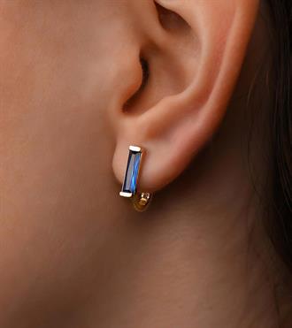 Lacivert Taşlı Kare Küpe