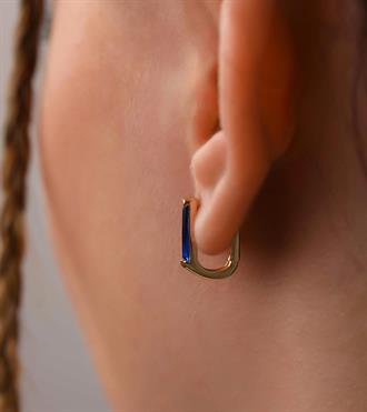 Lacivert Taşlı Kare Küpe