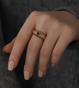 Lacivert Taşlı Midye Yüzük