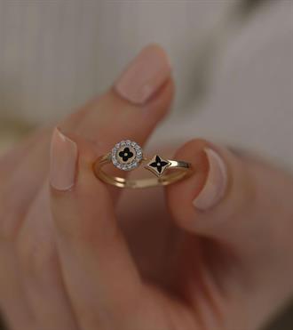 Siyah Yonca Figürlü Yüzük