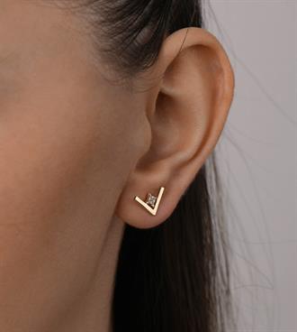 Taş Detaylı V Küpe