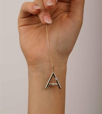 Taşlı Bambu Harf Kolye