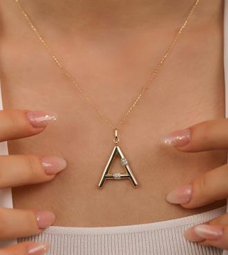 Taşlı Bambu Harf Kolye