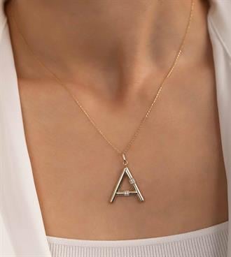 Taşlı Bambu Harf Kolye