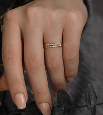 Taşlı Çİft Çizgi Yüzük