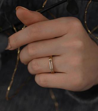 Taşlı Çİft Çizgi Yüzük