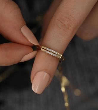 Taşlı Çİft Çizgi Yüzük