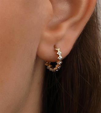 Taşlı Dörtgen Halka Küpe