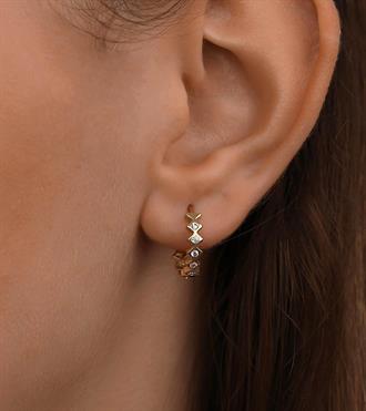 Taşlı Dörtgen Halka Küpe