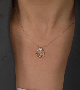 Taşlı Kalp Daire Kolye