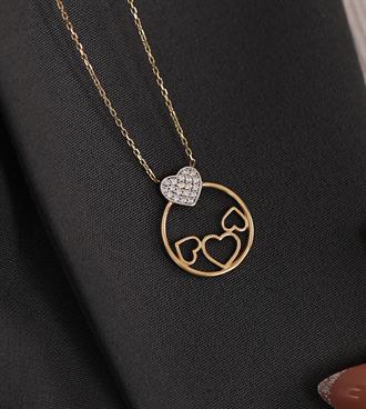 Taşlı Kalp Daire Kolye