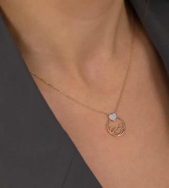 Taşlı Kalp Daire Kolye