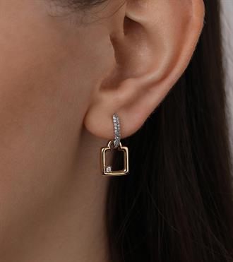 Taşlı Kare Sallantılı Küpe