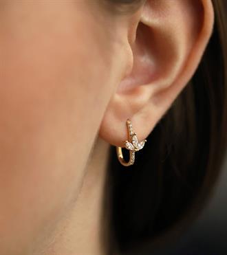 Taşlı Lotus Dikdörtgen Küpe