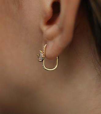 Taşlı Lotus Dikdörtgen Küpe