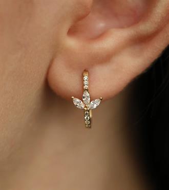 Taşlı Lotus Dikdörtgen Küpe