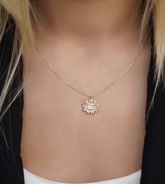 Taşlı Papatya Kolye