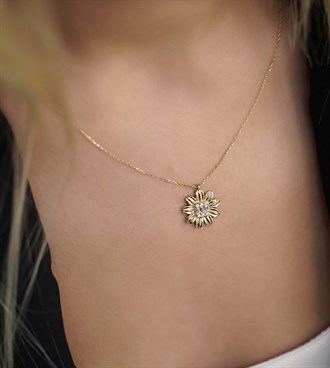 Taşlı Papatya Kolye