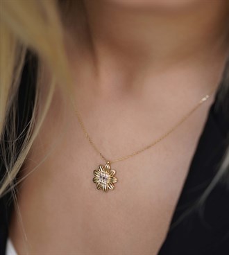 Taşlı Papatya Kolye