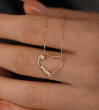 Taşlı Tel Kalp Kolye