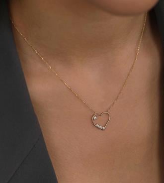 Taşlı Tel Kalp Kolye