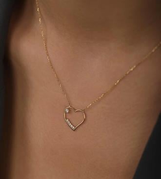 Taşlı Tel Kalp Kolye