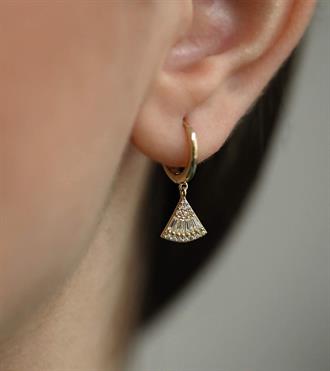 Taşlı Yelpaze Halka Küpe