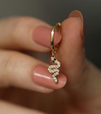 Taşlı Yılan Halka Küpe