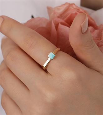 Turkuaz Mineli Kare Yüzük