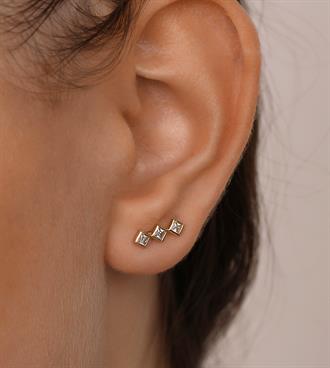 Üç Taş Dörtgen Küpe