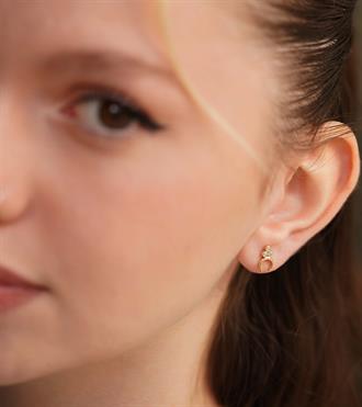 Üç Taşlı Hilal Küpe