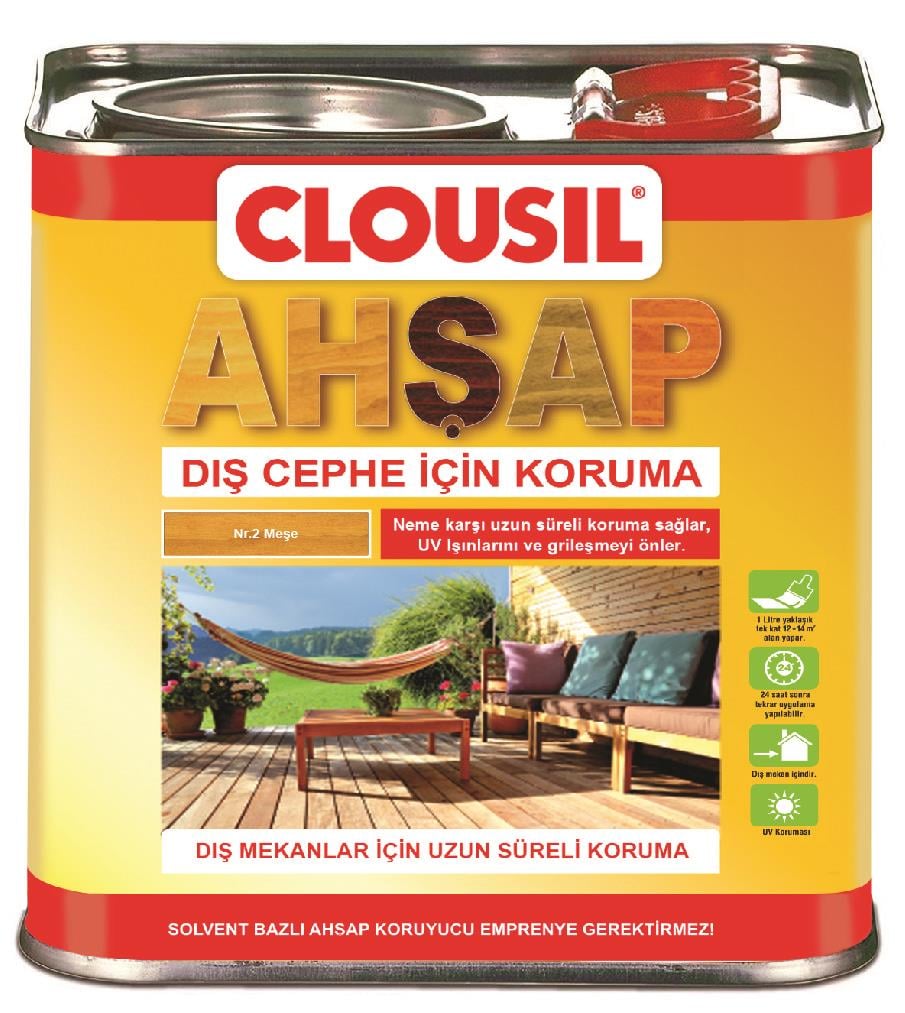 Solvent Bazlı Ahşap Koruyucular 2,5LtCLOU Nr:02 Meşe Slv Bazlı Ahşap Koruyucu 2,5LT