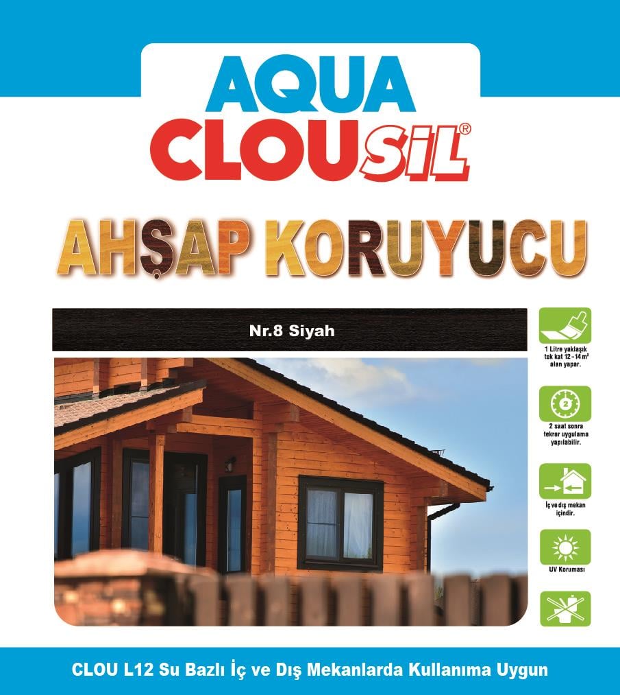 Su Bazlı Ahşap Koruyucular2,5Lt L12 CLOU Nr:08 Siyah Su Bazlı Ahşap Koruyucu 2,5Lt