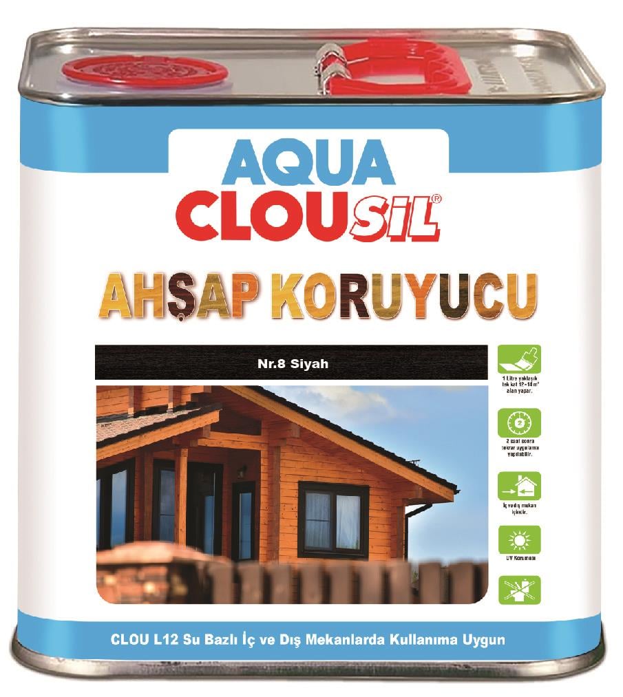 Su Bazlı Ahşap Koruyucular2,5Lt L12 CLOU Nr:08 Siyah Su Bazlı Ahşap Koruyucu 2,5Lt