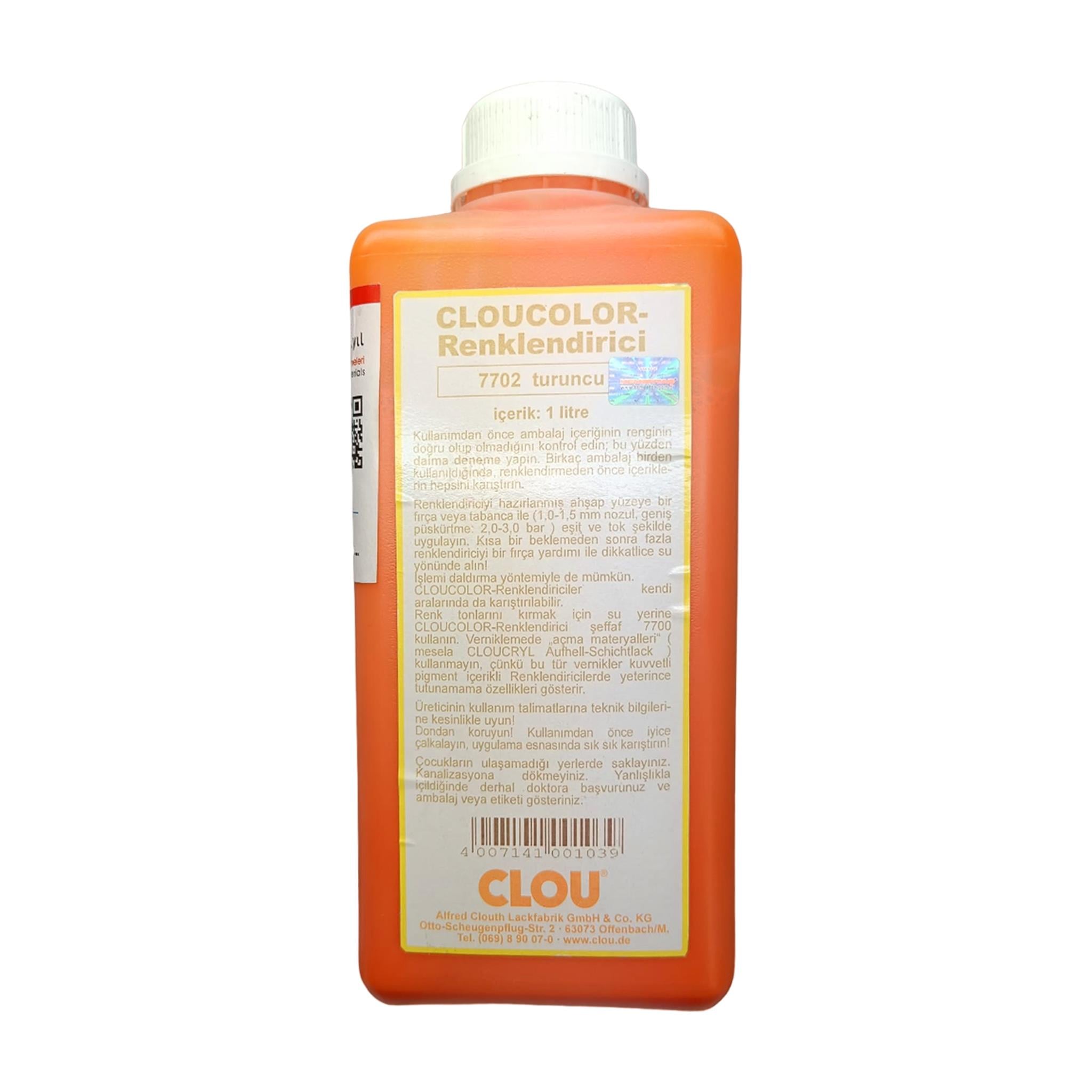 Su Bazlı Renklendiriciler 1LtCLOU COLOUR 7702 Turuncu  Ahşap Renklendirici 1Lt