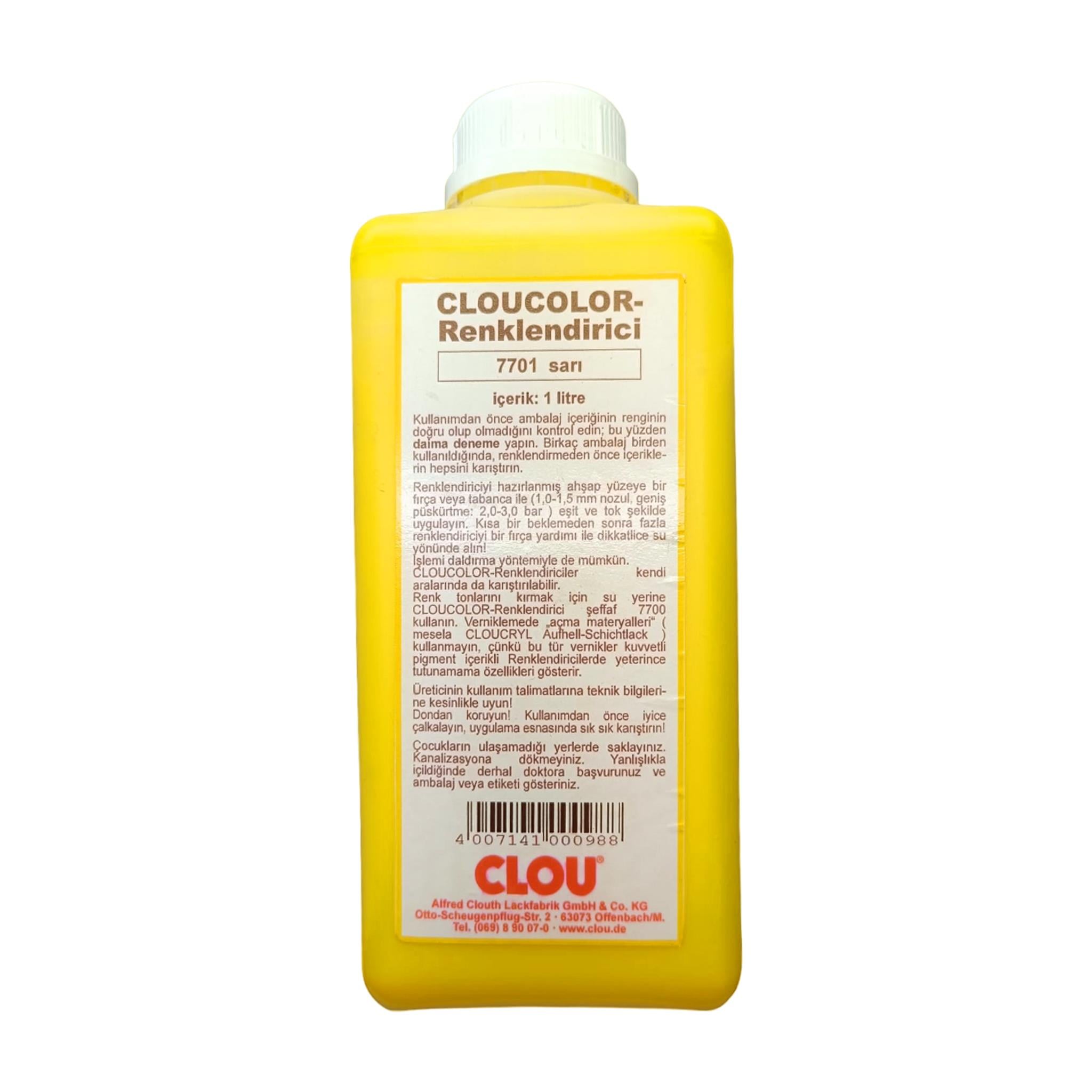 Su Bazlı Renklendiriciler 1LtCLOU COLOUR 7701 Sarı Ahşap Renklendirici 1Lt
